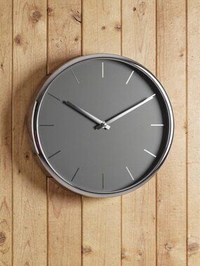 MCS Industries 12" Round Wall Clock Gray Chrome Modern Minimalist Quartz